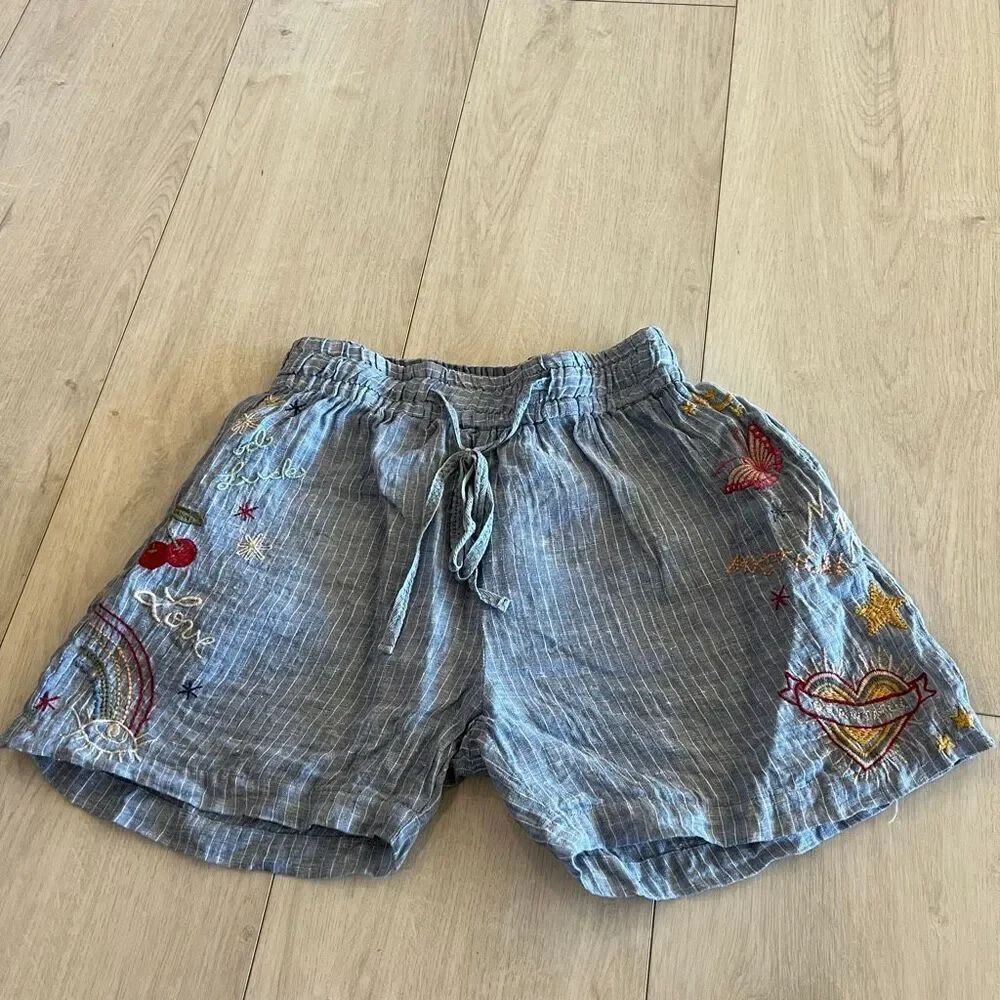 Johnny Was Linen Embroidered Odine Paper bag Shorts size xs